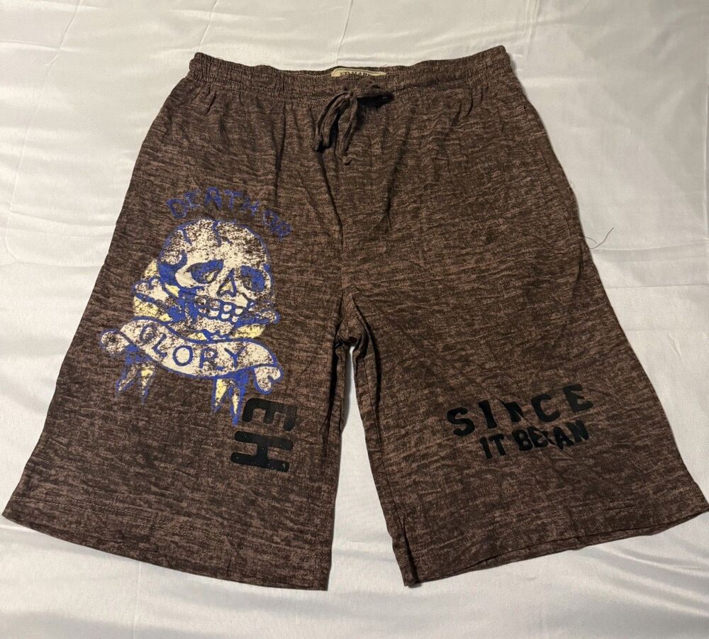 Ed Hardy Men's Soft Knit Sleep Lounge Shorts with Skull Graphic. Size Medium
